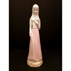 Young Lady Girl Single Rose Porcelain Figurine Tall Vintage Sweet Sixteen